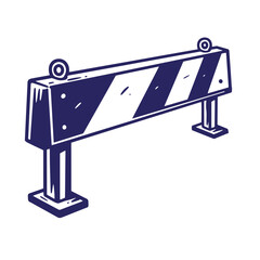 Vintage illustration of a road safety barrier with warning stripes against a white background