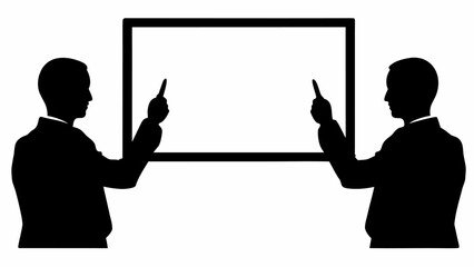 Two silhouetted figures pointing at a blank whiteboard in a presentation or meeting setting illustration | editable eps vectors
