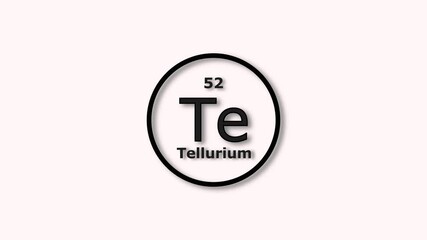 Tellurium Element Icon Animation. Atomic Number 52, Chemical Symbol Te, on White Background 4k Video.