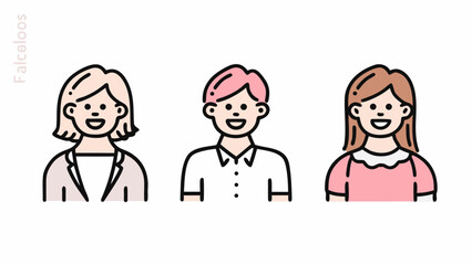 Illustration of three smiling people with different hairstyles and outfits on a white background design | editable eps vectors silhouette