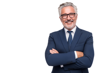 Smiling senior businessman in a suit and tie wearing glasses is a confident and professional executive
