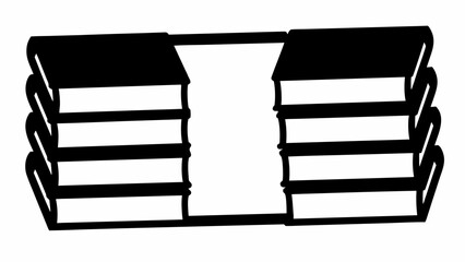 Illustration of two stacks of three books each connected by a bar in black and white simple style | editable eps vectors silhouette