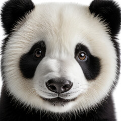 Panda bear face portrait. Black and white furry animal looking forward