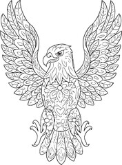 Majestic eagle with intricate decorative patterns spread wings in symmetrical design