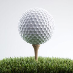 3d render of a golf ball on a tee, against a white background, using a 50 mm lens, in a raw photo style.