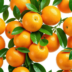 Ripe oranges, bright, vibrant, with green leaves
