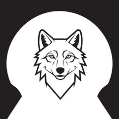Stylized Black and White Wolf Head Emblem with Sharp Features