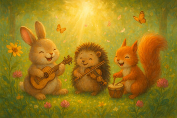 Cute Forest Animals Playing Music Together