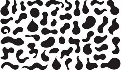 Fototapeta premium Collection of abstract black shapes on a white background.
