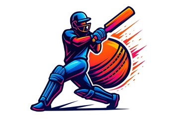 Dynamic cricket batsman sports logo illustration