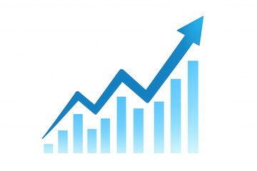 Business growth chart with an upward arrow and rising bars representing market success and financial increase
