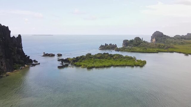 Drone aerial on La Poule island in New Caledonia panning