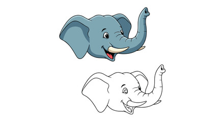 Naklejka premium Two elephant heads one colored and one outline drawing.