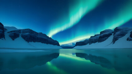 Beautiful sunrise over calm water and mountains