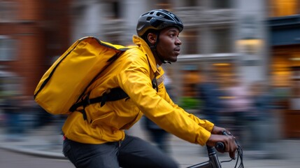 Man riding bicycle with package delivery service.