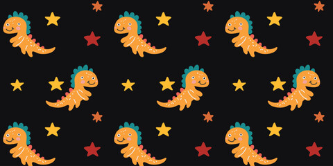 seamless pattern with cute funny dinosaurs