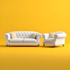 Minimalist modern white sofa on bright yellow background
