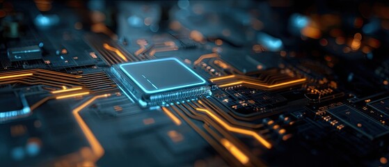 A close-up view of a computer's central processing unit, surrounded by intricate circuitry