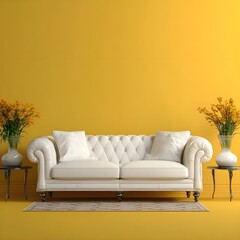 Elegant white couch isolated on yellow background