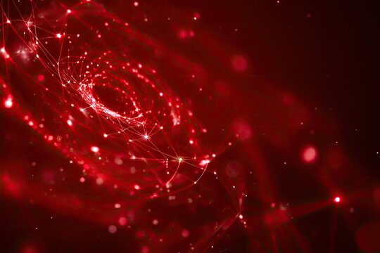 A digital abstract scene featuring red glowing particles and lines forming a spiraling pattern - Powered by Adobe