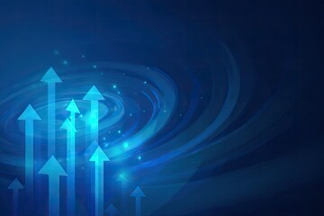 Abstract blue background with multiple upward-pointing arrows, and swirling light effects