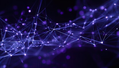 Abstract digital network composed of glowing nodes and connecting lines in a dark, blurred background