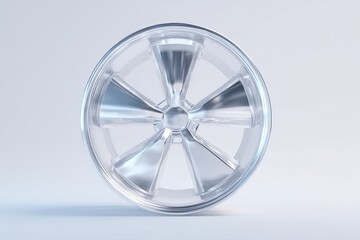 A shiny, transparent wheel rim, photographed on a clean white backdrop, showing reflective surfaces