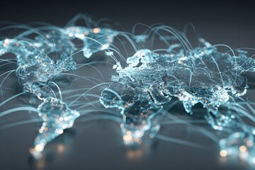 Conceptual map showing interconnected global network, highlighted with shimmering light trails