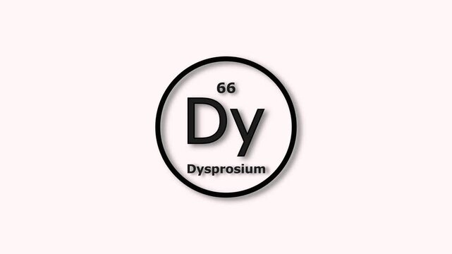 Dysprosium Element Icon Animation. Atomic Number 66, Chemical Symbol Dy, on White Background 4k Video.