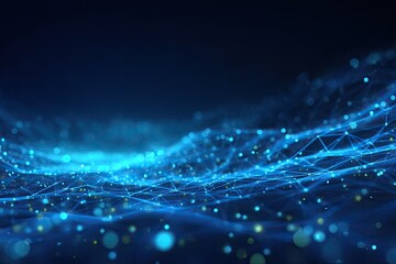 Obraz premium Abstract depiction of a digital network with interconnected dots and lines, in shades of blue