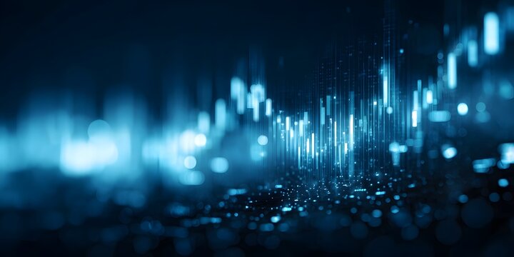 Abstract digital art featuring glowing blue light streaks and particles on a dark background - Powered by Adobe