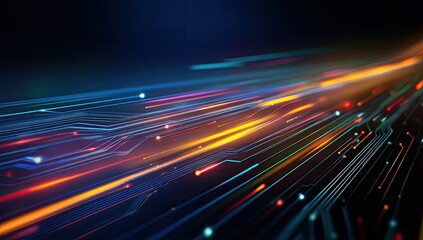 Dynamic illustration of data streams with colorful lines, representing digital information flow