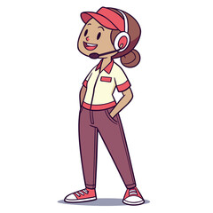 Obraz premium Female fast food worker wearing headset and uniform – AI Generated