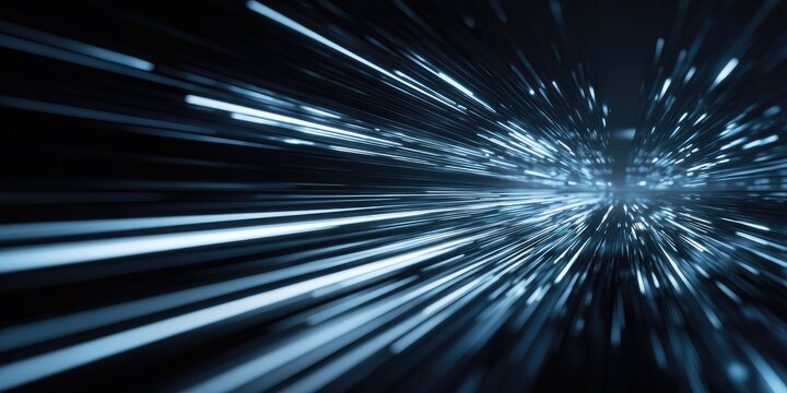 Abstract illustration depicting high-speed travel, with glowing, linear streaks against a dark background