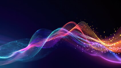 Digital abstract illustration of flowing lines, glowing particles in vibrant color gradient