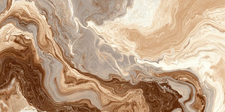 Abstract fluid art with swirling patterns and earth-tone colors, creating a marbled or agate-like texture - Powered by Adobe