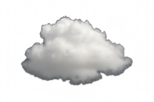 White cumulus cloud floating in atmosphere, isolated on transparent background, symbolizing weather, dream, freedom, and climate
