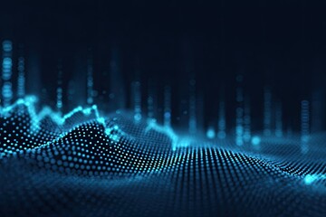 Abstract depiction of a blue-toned data visualization, undulating surface with bokeh-style points