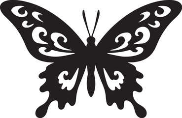 Black silhouette butterfly with ornate wing cutouts