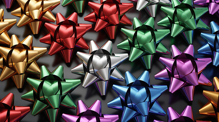 Vibrant assortment of metallic gift bows in a beautiful array of colors