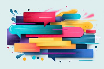 Multicolored speech bubbles in a stylized, layered design on a light background