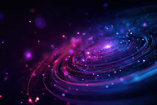 Abstract cosmic swirling, vibrant nebula. Rings of light and particles in space