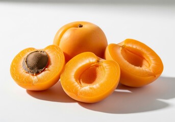 Ripe Apricots Halved on White &mdash; Fresh Fruit Product