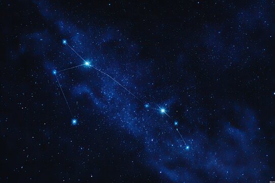 A depiction of a celestial constellation, bright stars interconnected across a dark, stellar background