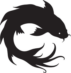 Naklejka premium Black silhouette of a koi fish swimming in a circular motion