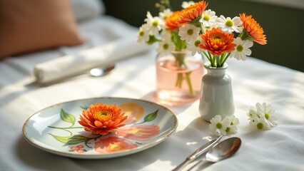Elegant Table Setting With Orange Flowers