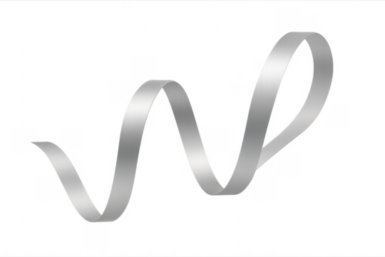 Silver ribbon flowing spiraling on transparent background