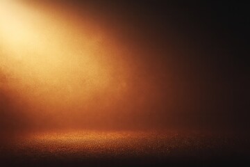 A beam of warm light illuminates an empty, textured ground against a dark, smoky background