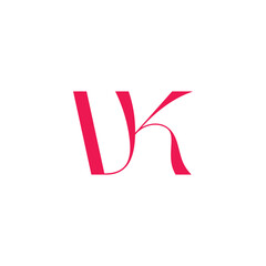 letter vk red ribbon curves simple logo vector