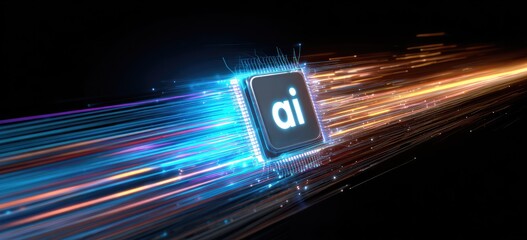 A central processor unit emitting light streaks on a black background, highlighting advanced technology